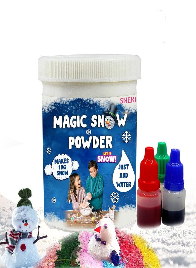 SNEKI Fake Instant Ice Snow Making Powder Kit for Girls Boys Kids Perfect for Snow Theme Fun Playing Party School Projects Games Christmas Tree Decoration 50 gm | Pack of 1 Snow Powder with 3 Colors - Image 1